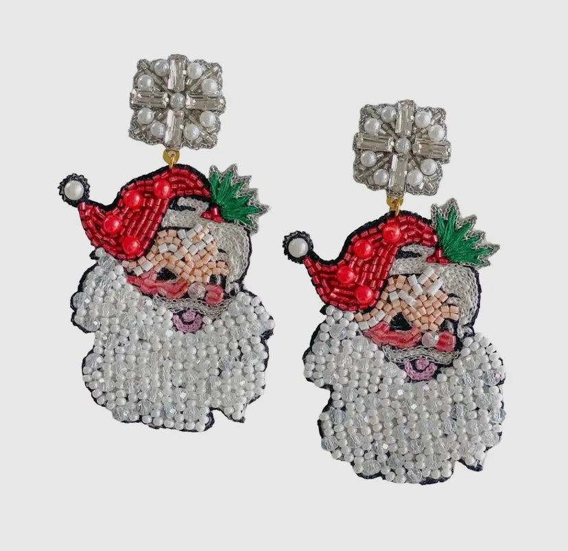 Red Vintage Santa Beaded Earrings