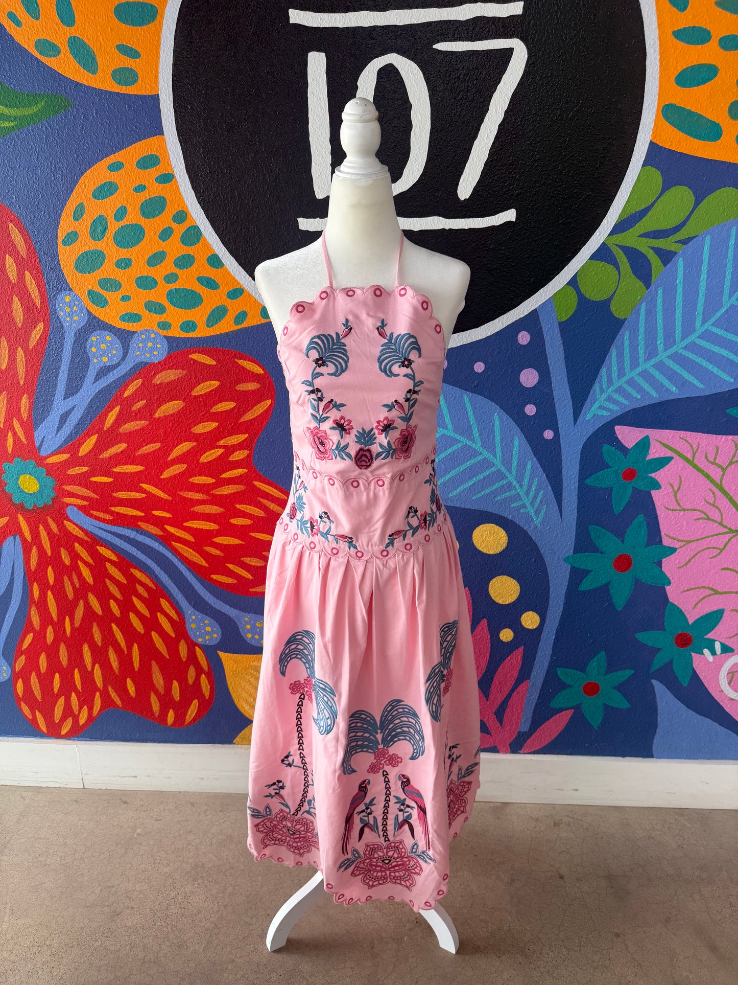 Birds of Paradise Pink Midi Dress