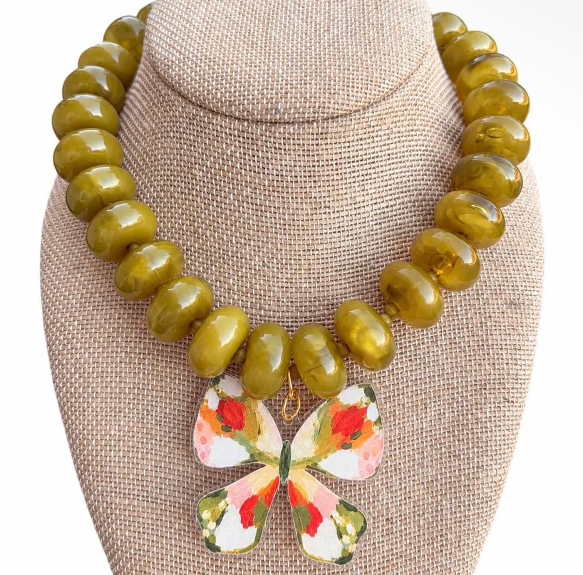 Rebecca X Kate Fall Butterfly Necklace - Olive
