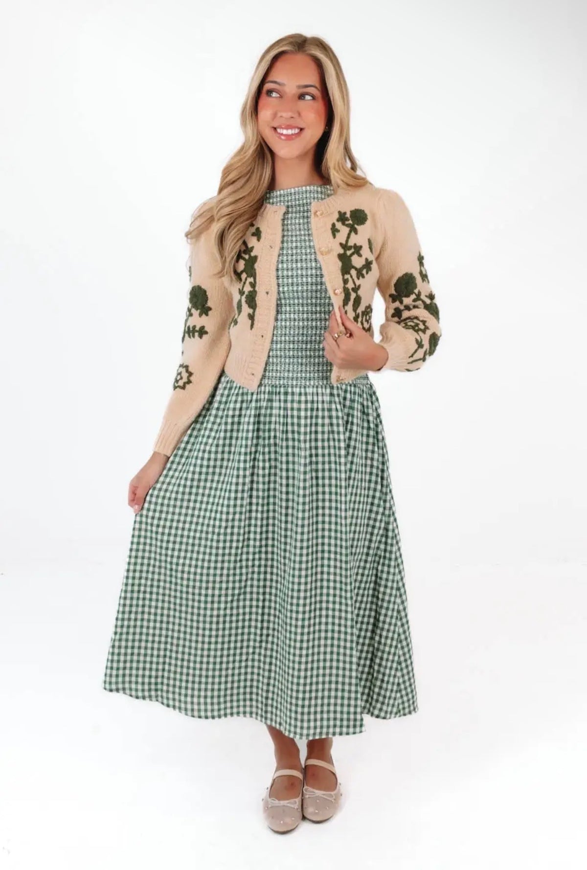 The Kendra Midi Dress - Green Gingham