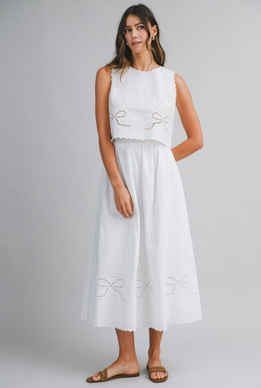 Love and Bows Linen Scalloped Skirt Set