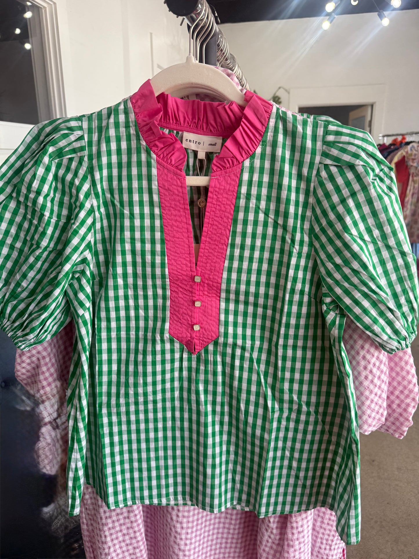 Green and Pink Gingham Top