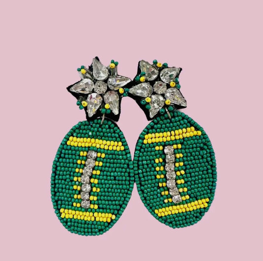 Green and Yellow Football Earrings