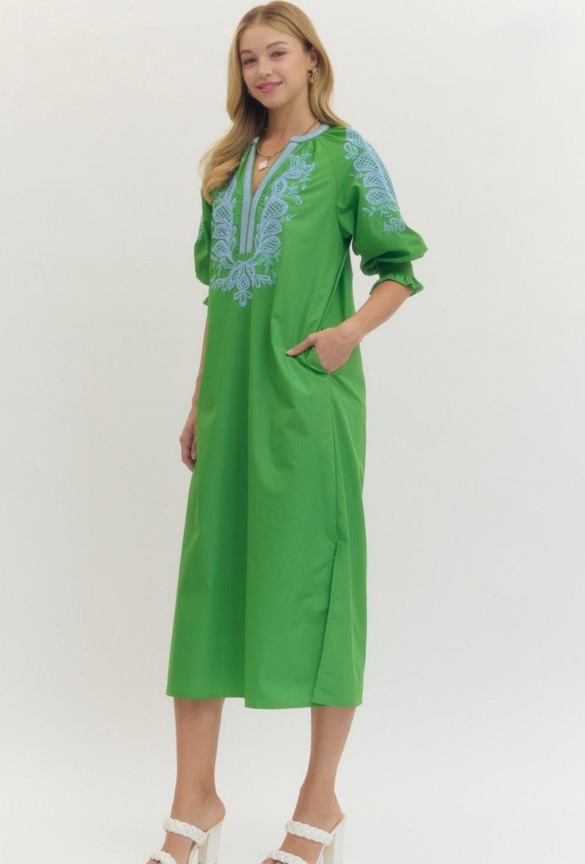 Erica Embroidered Dress- Green