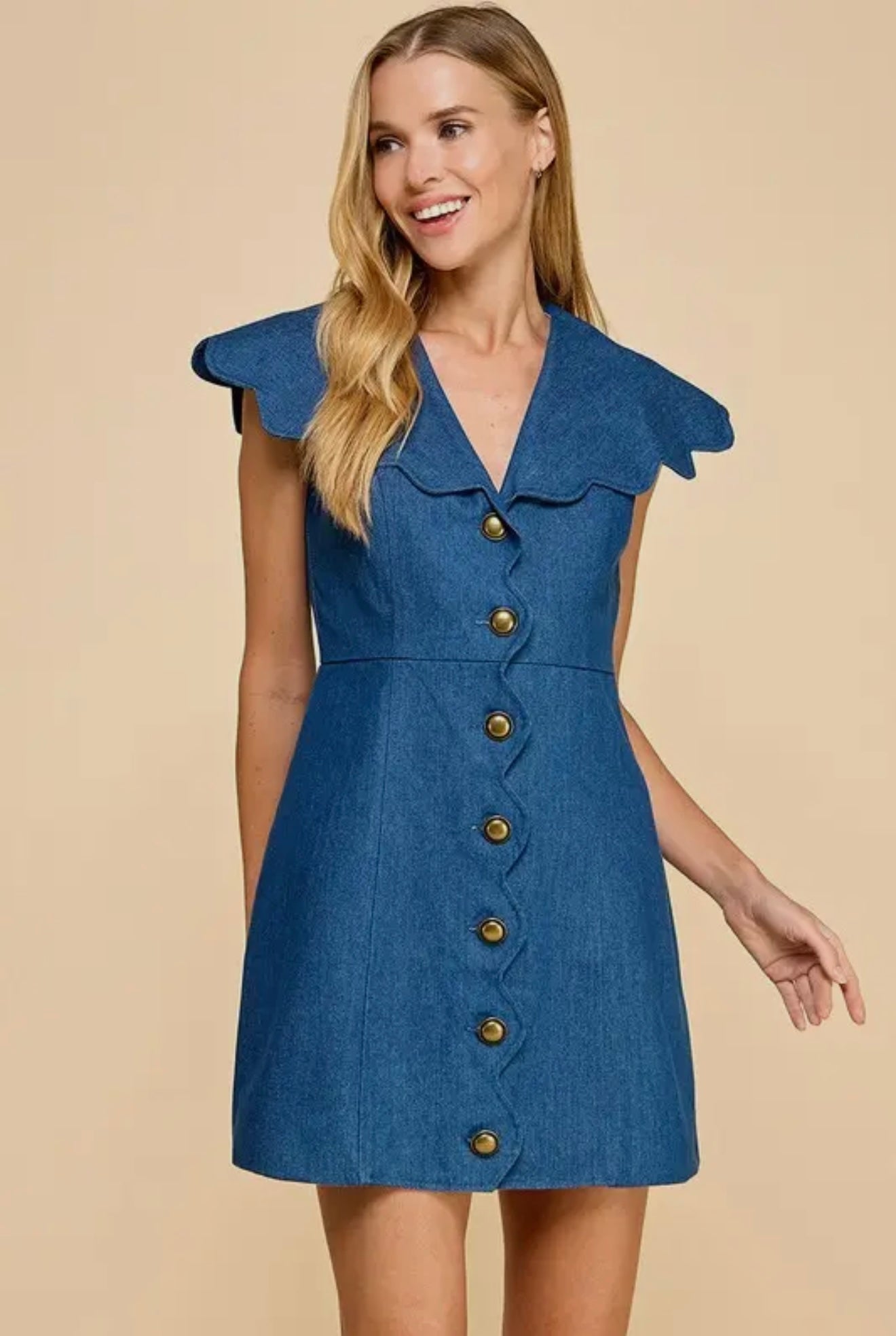 Molly Denim Scalloped Dress