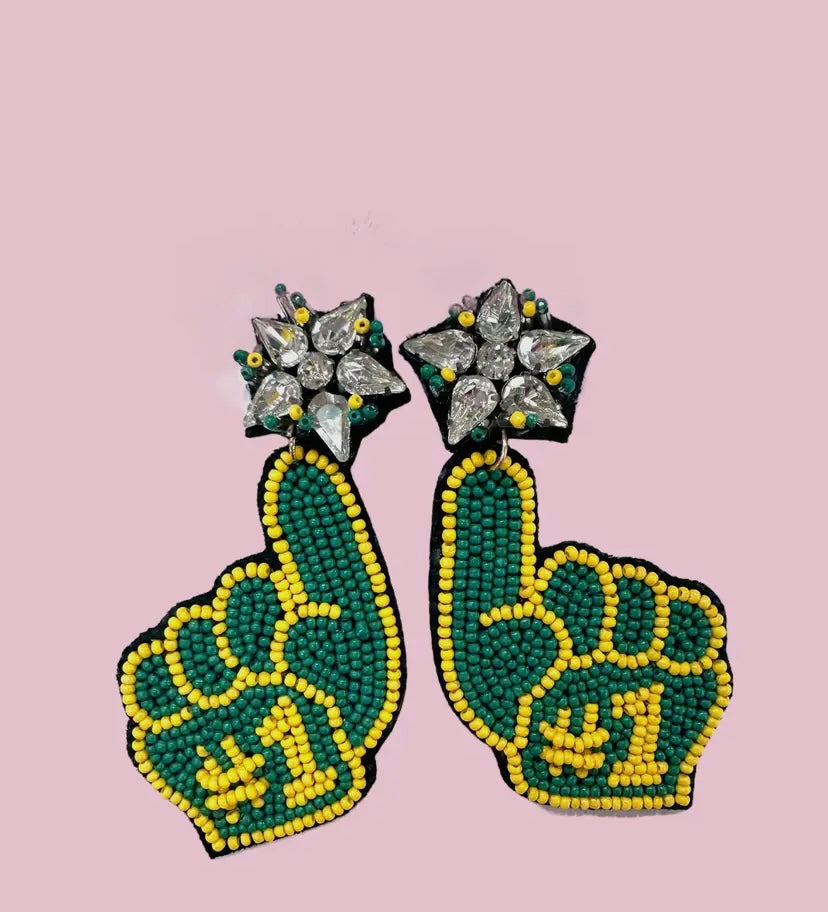 Green and Yellow Finger Foam Earrings