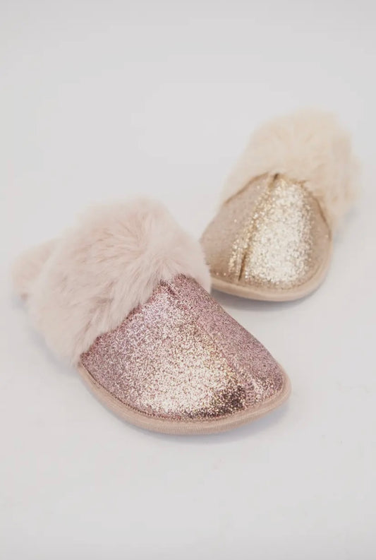 Pink Glitter Fur Slippers