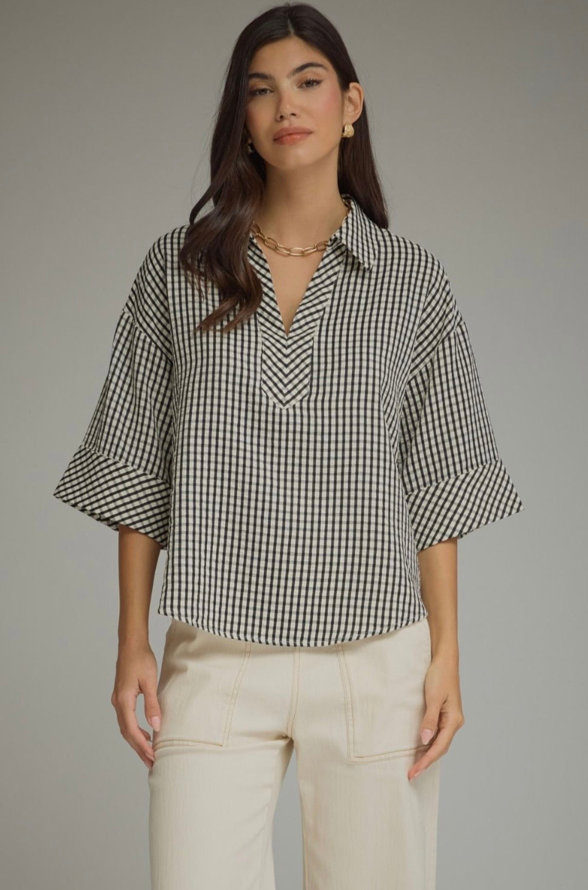 Cassandra Gingham Top- Black