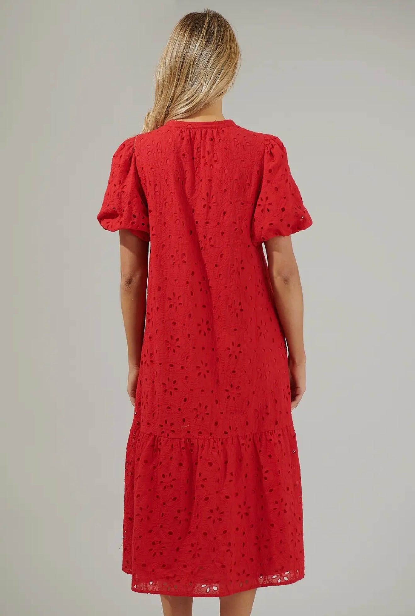 Villa Nova Eyelet Midi Dress- Red