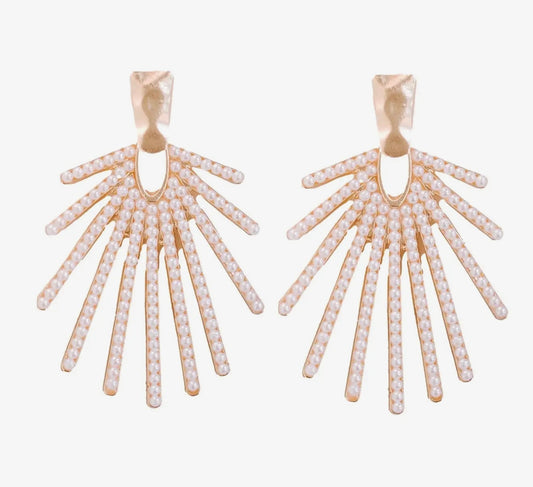 Pearl Sunburst Statement Drop Earrings