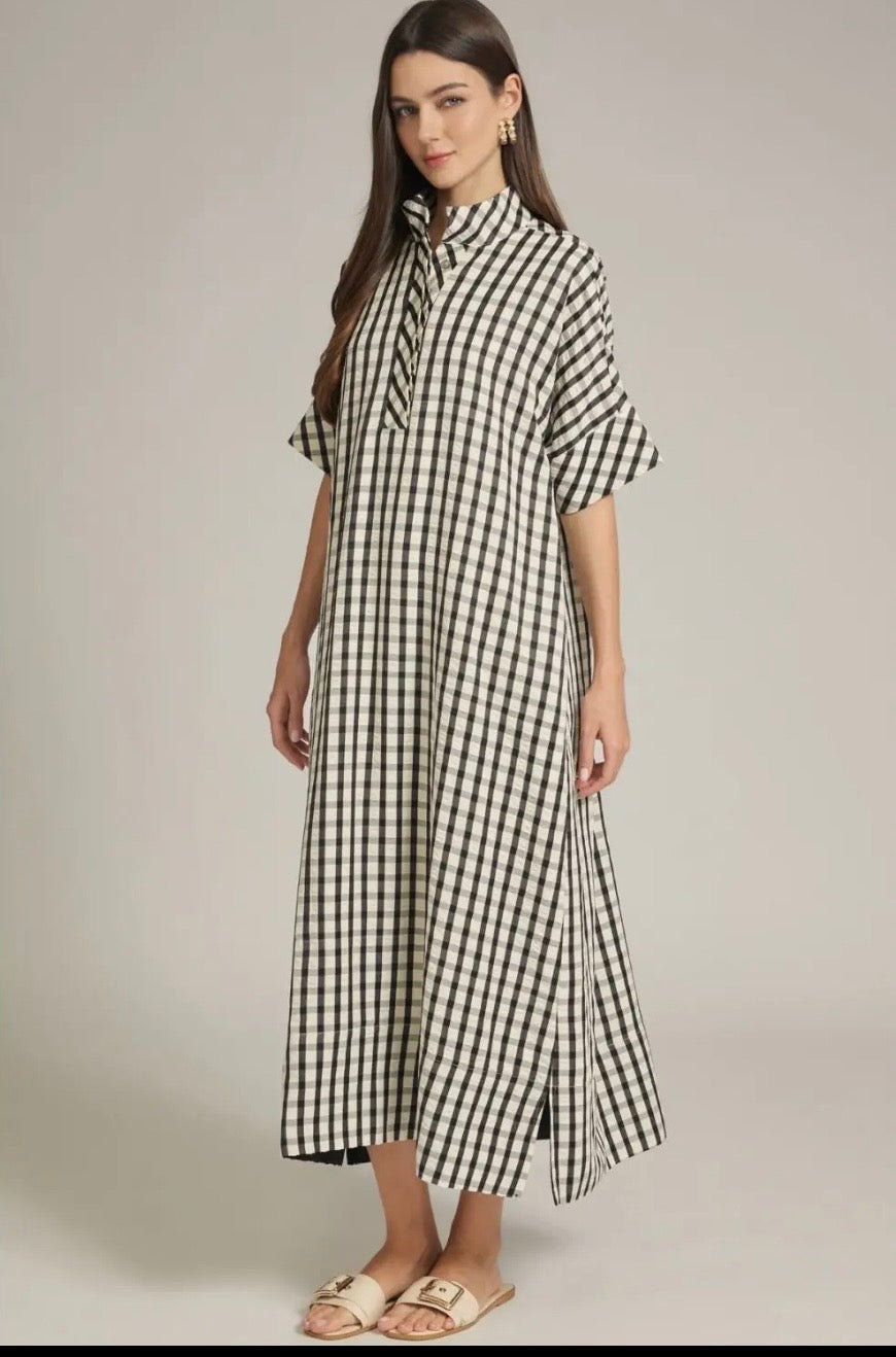 Tess Gingham Midi Dress- Black
