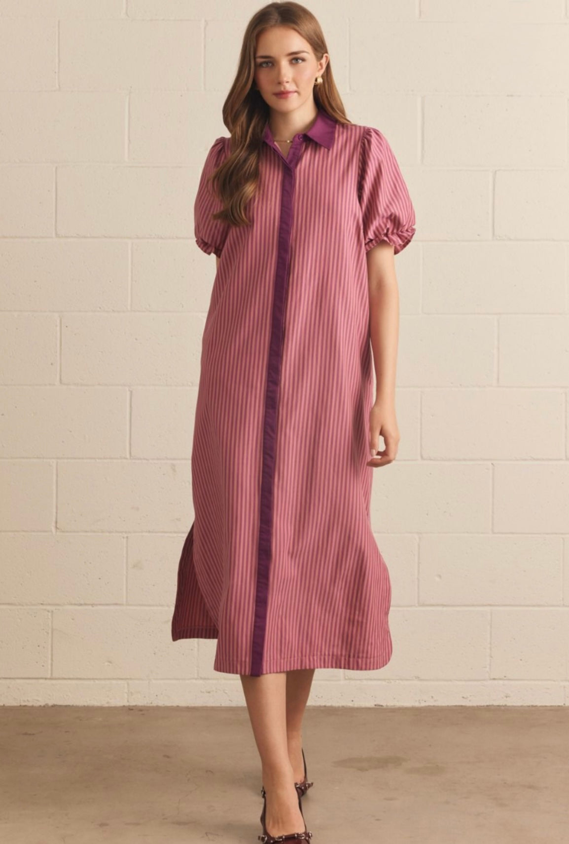 Abbey Striped Dress- Pink
