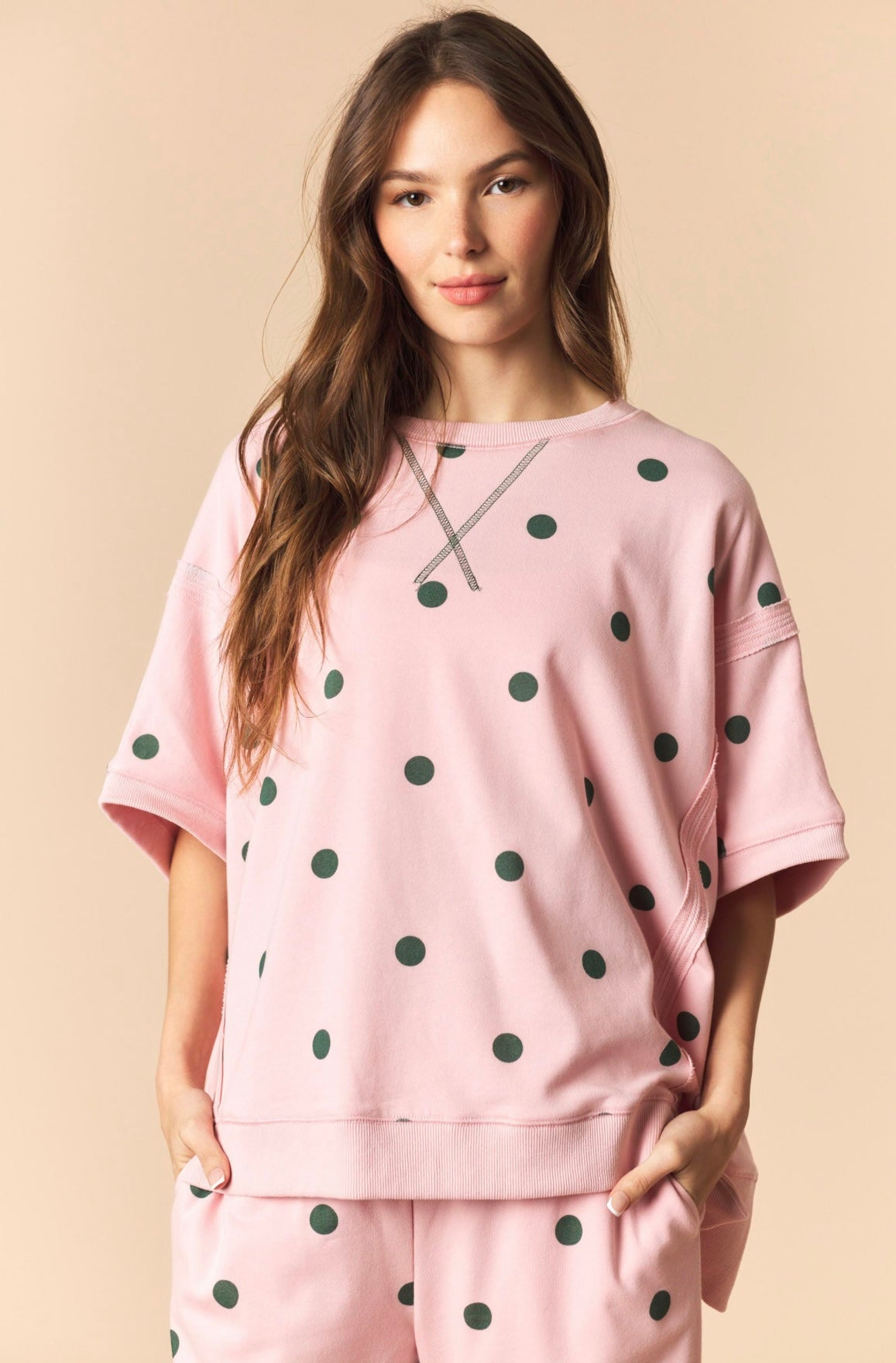 Pink and Green Polka Dot Pants Set