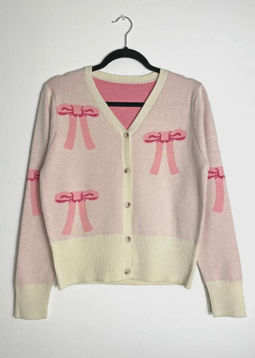 Pink Bow Cardigan-Cropped