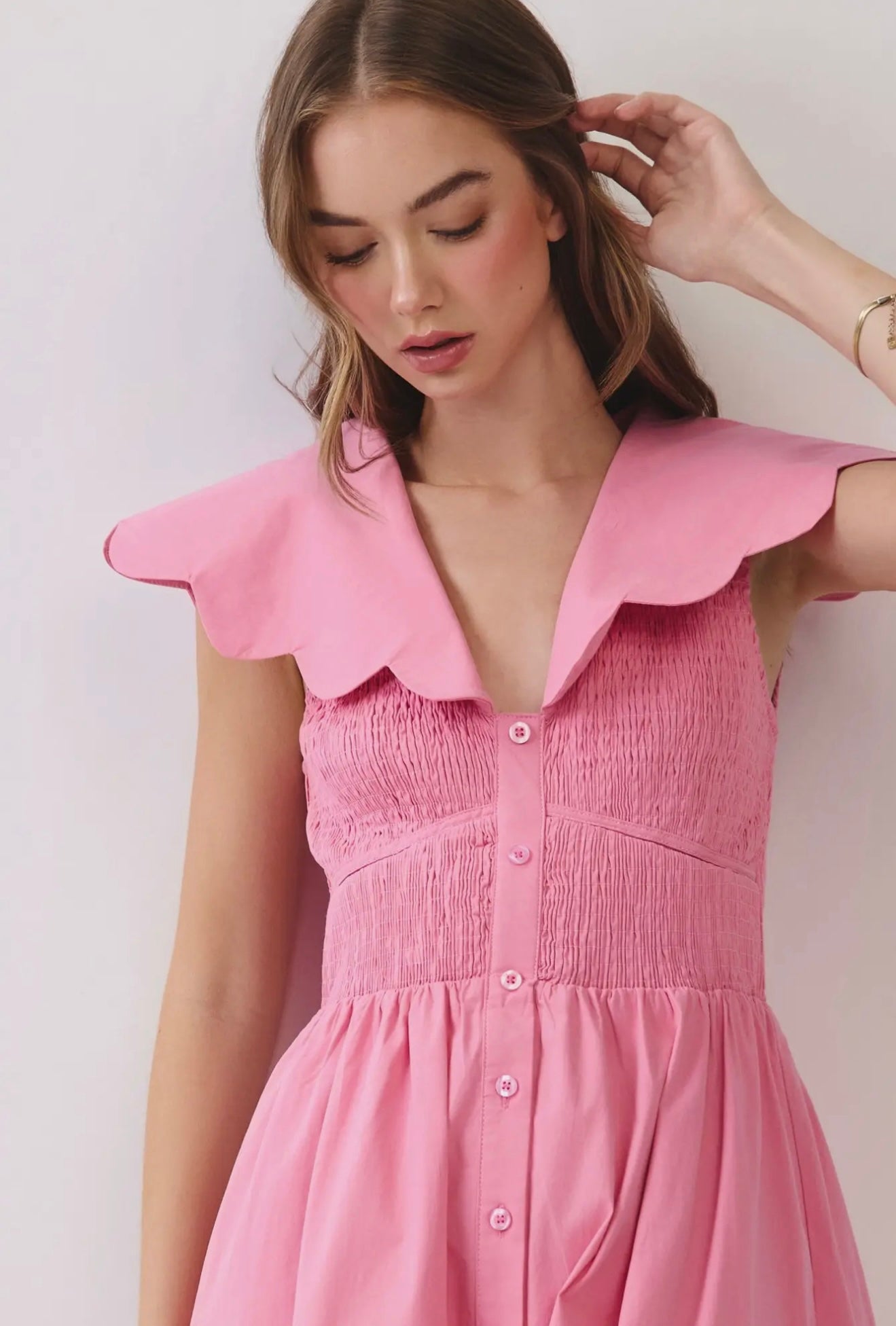Scallop Collar
Smocked Midi Dress