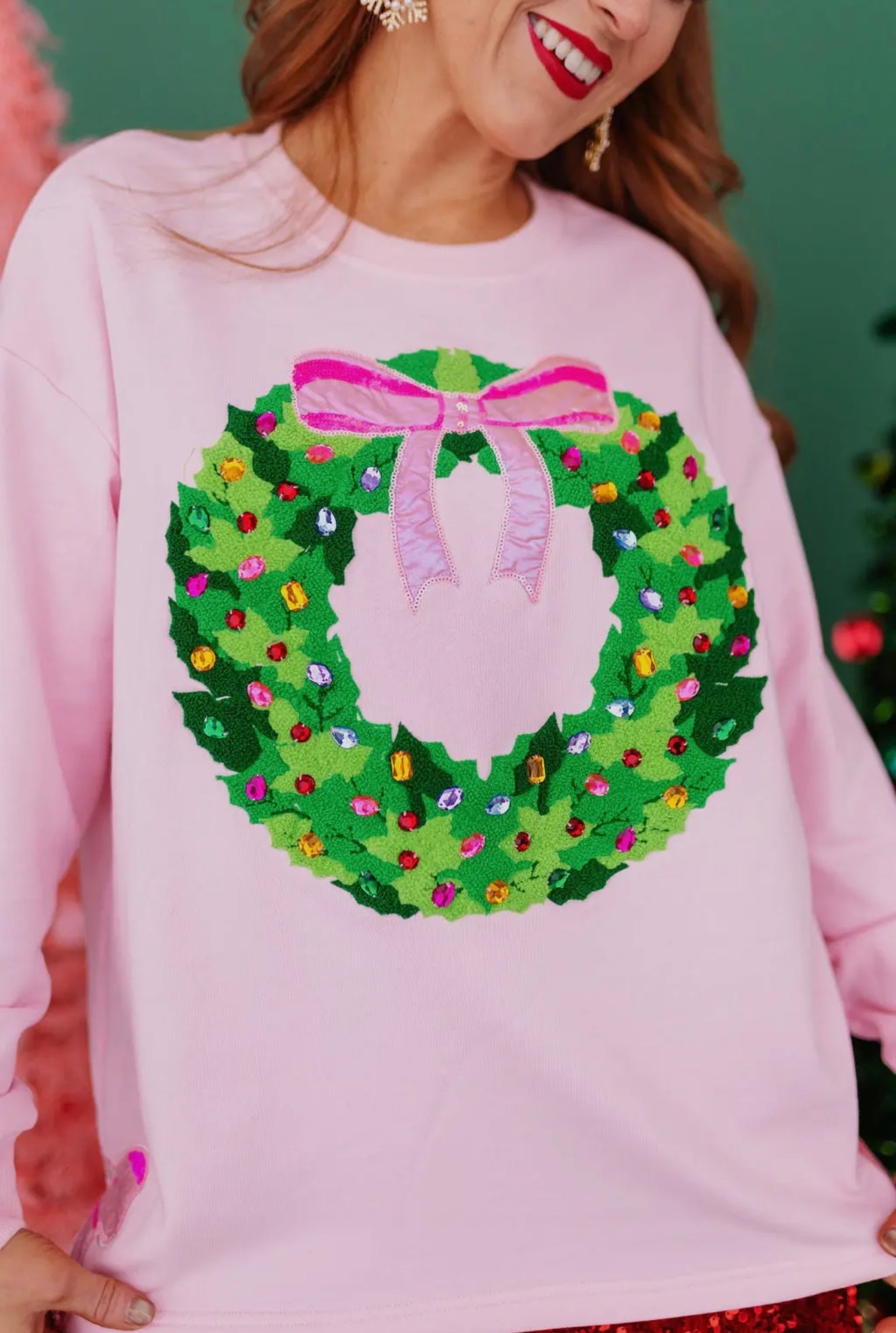 Put A Bow On It Wreath Tunic Sweatshirt