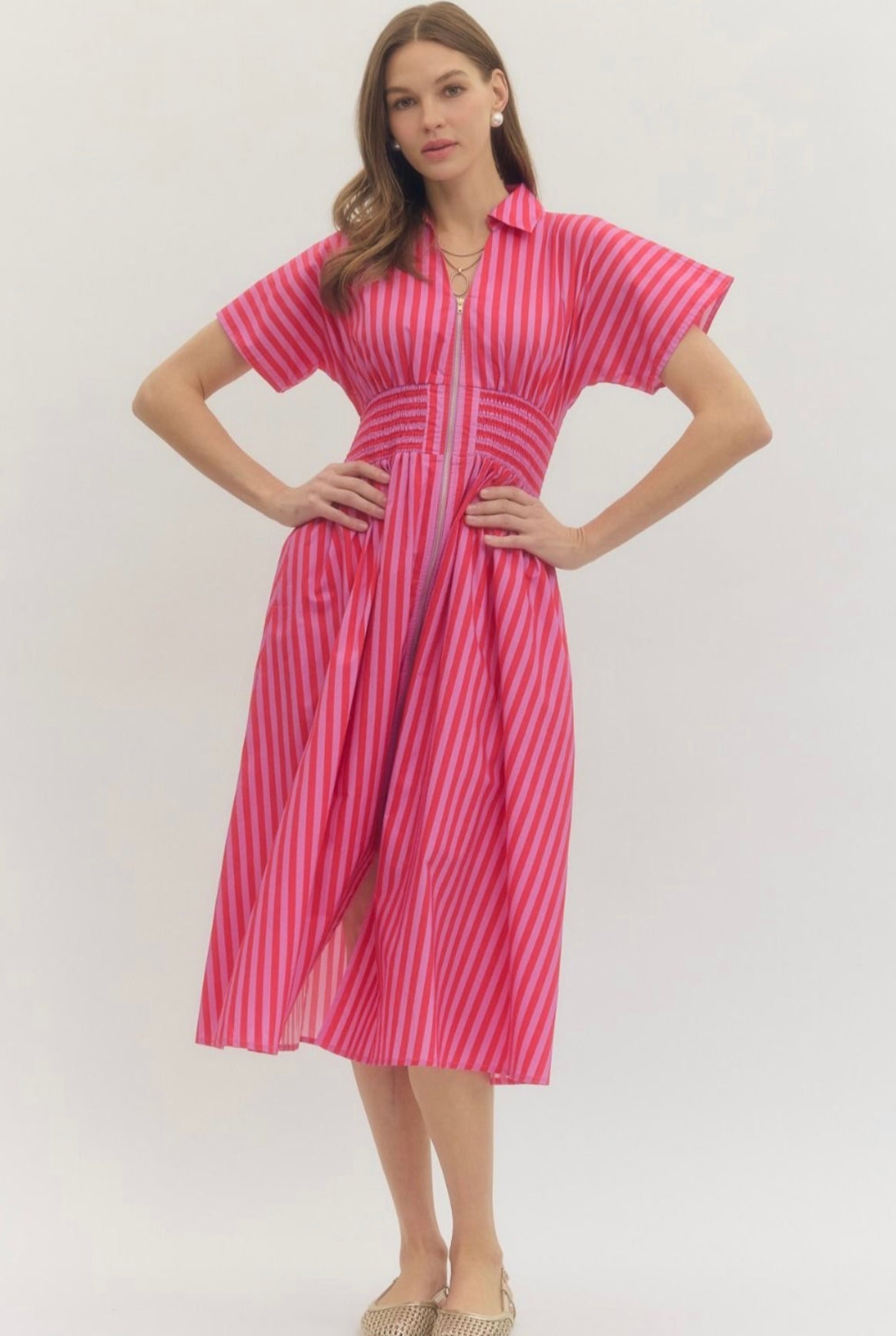 Kate Striped Dress- Pink/Red