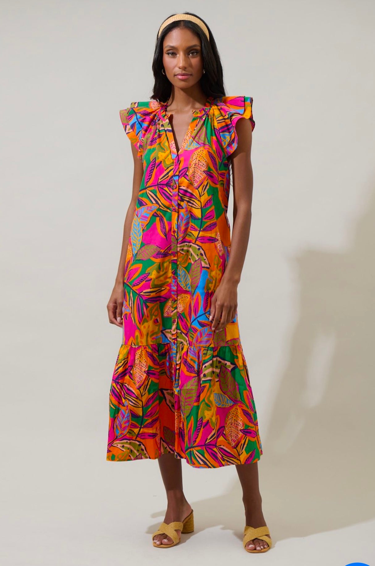 Milana Floral Dynamite Button Midi Dress