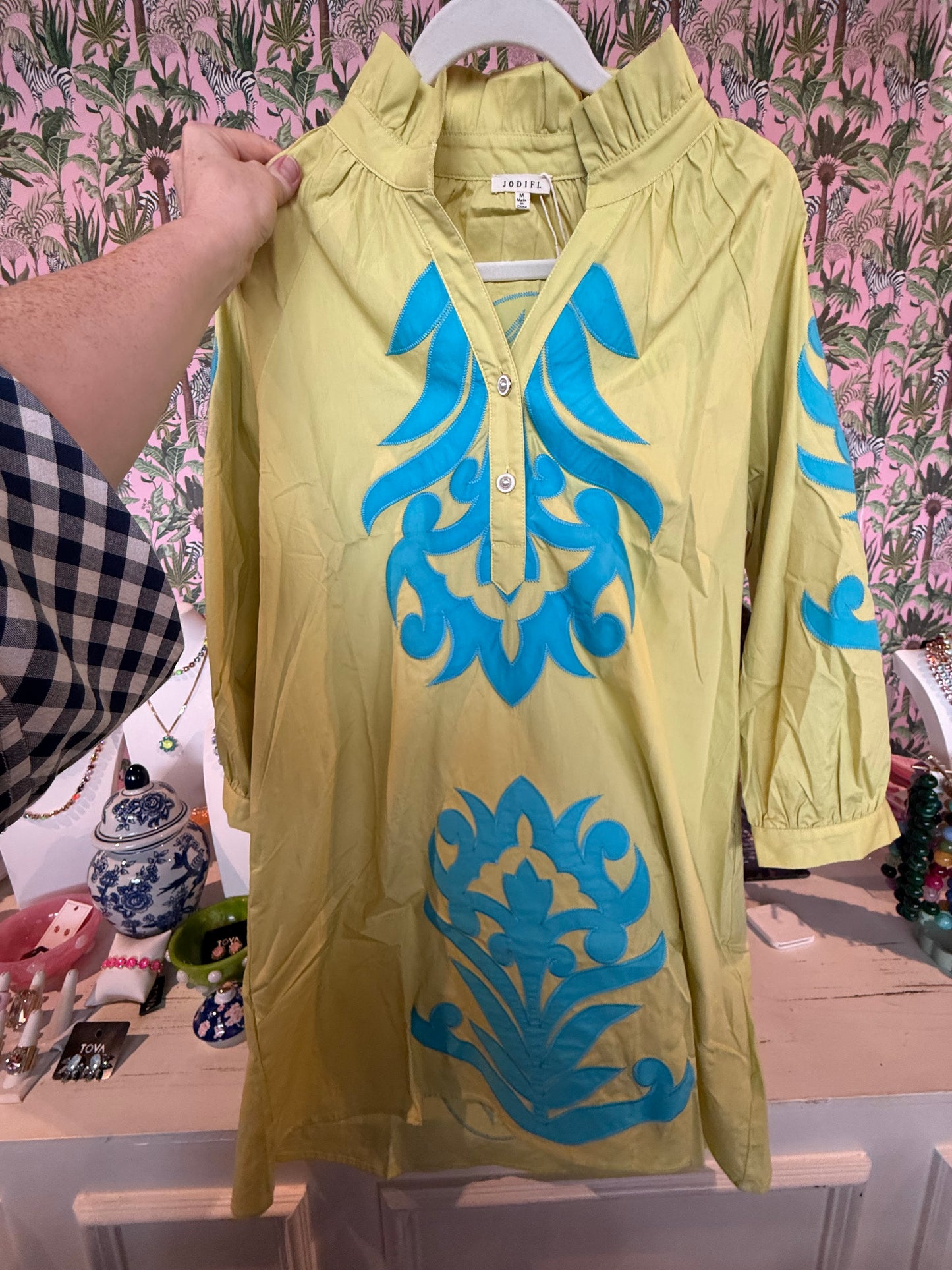 Embroidered Baroque Dress- Like/Turquoise