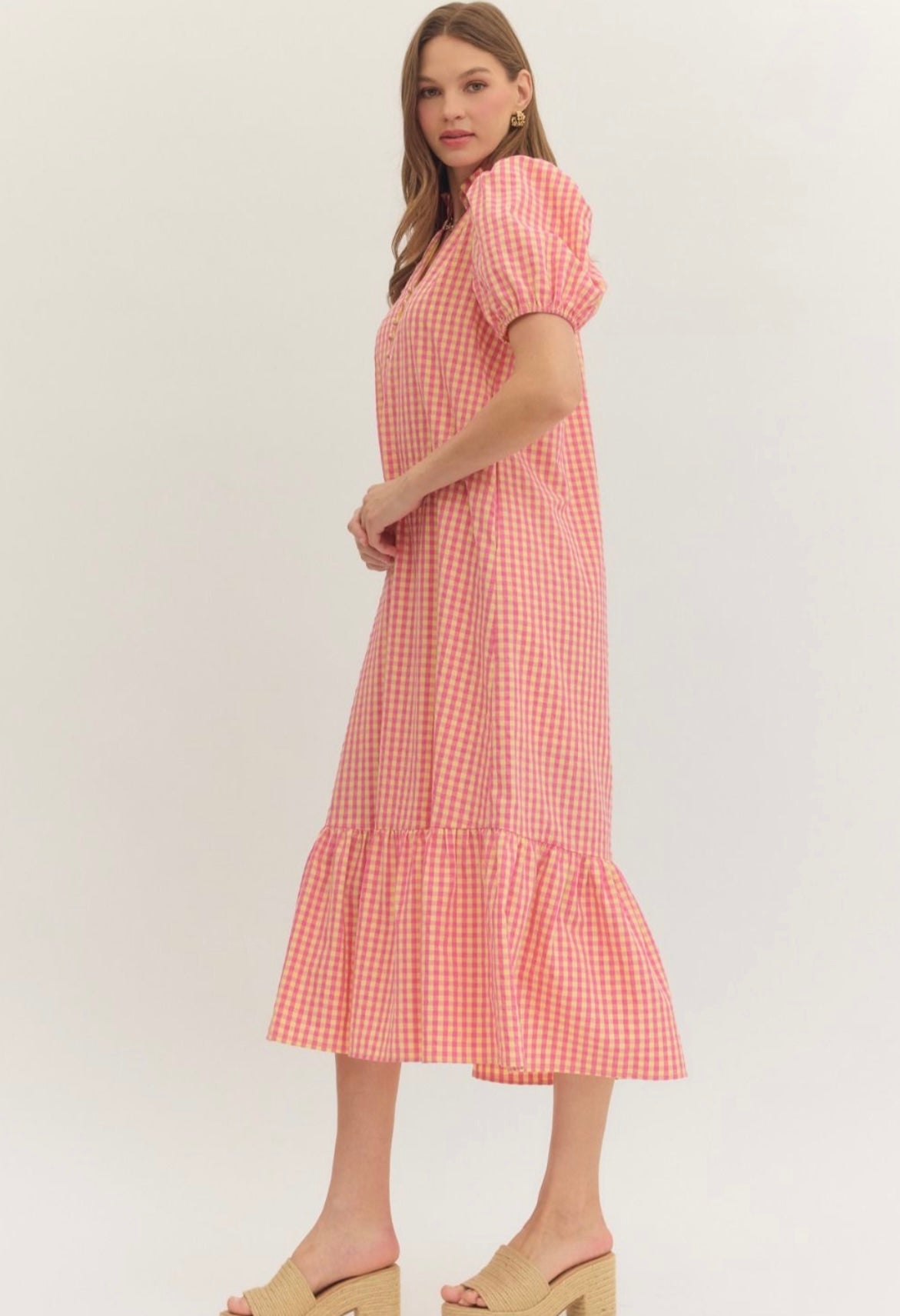 Pink Lemonade Gingham Midi Dress