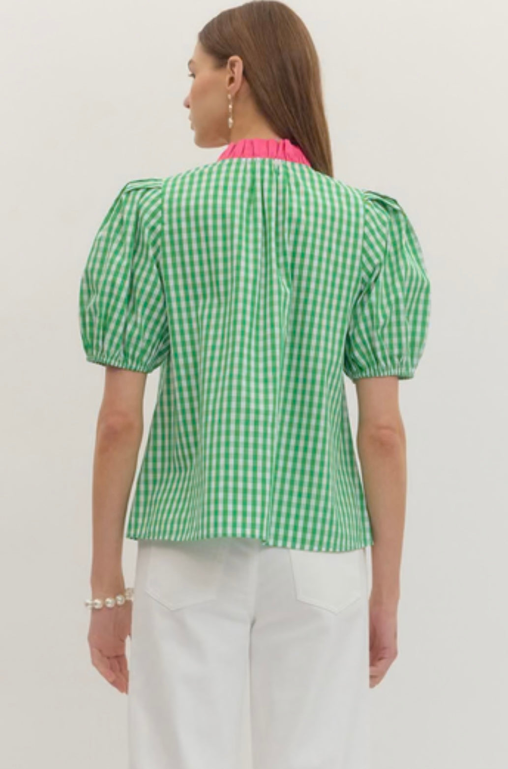 Green and Pink Gingham Top