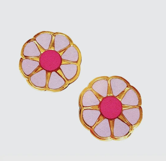 Lavender Pink Floral Wood Earrings