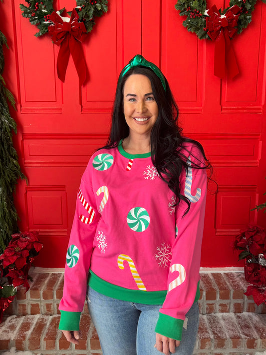 Pink and Green Christmas Candy Sweater