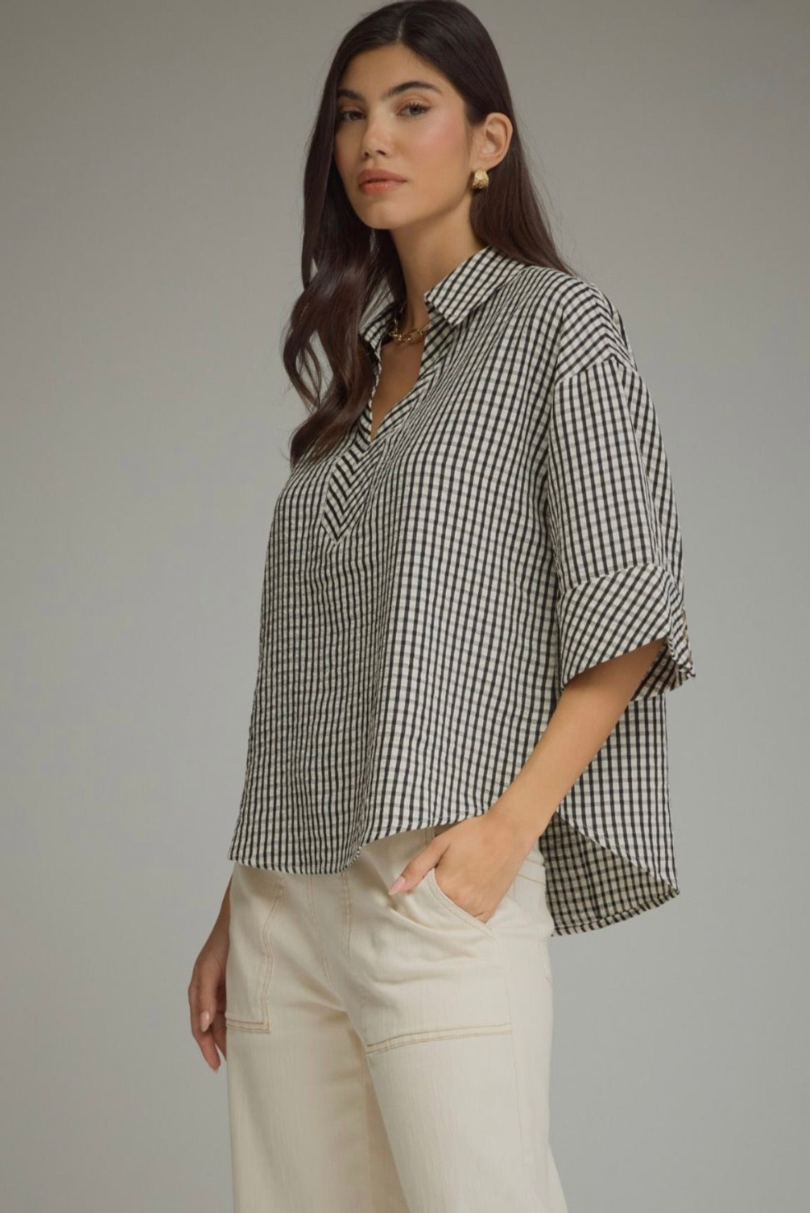 Cassandra Gingham Top- Black