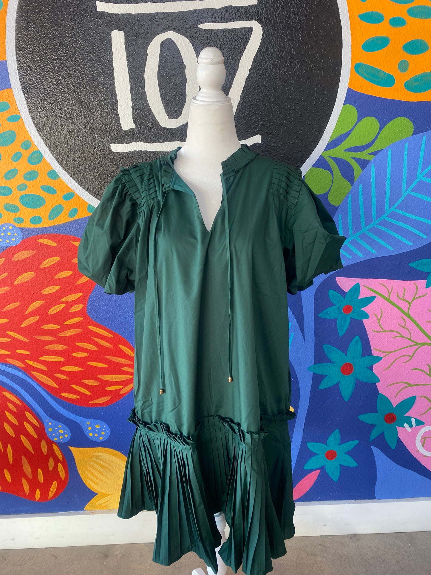 Green Pleated Mandy Dress