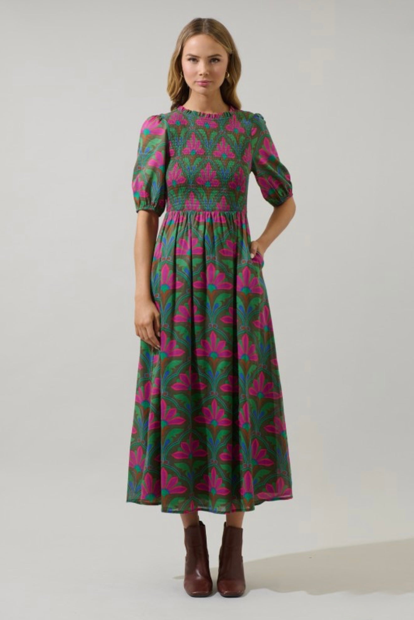 Evanna Floral Bermy Smocked Maxi Dress
