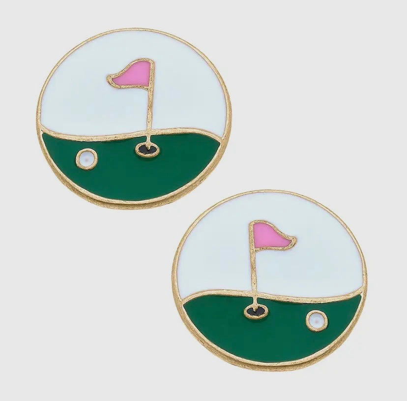 Hole in One Enamel Golf Stud Earrings