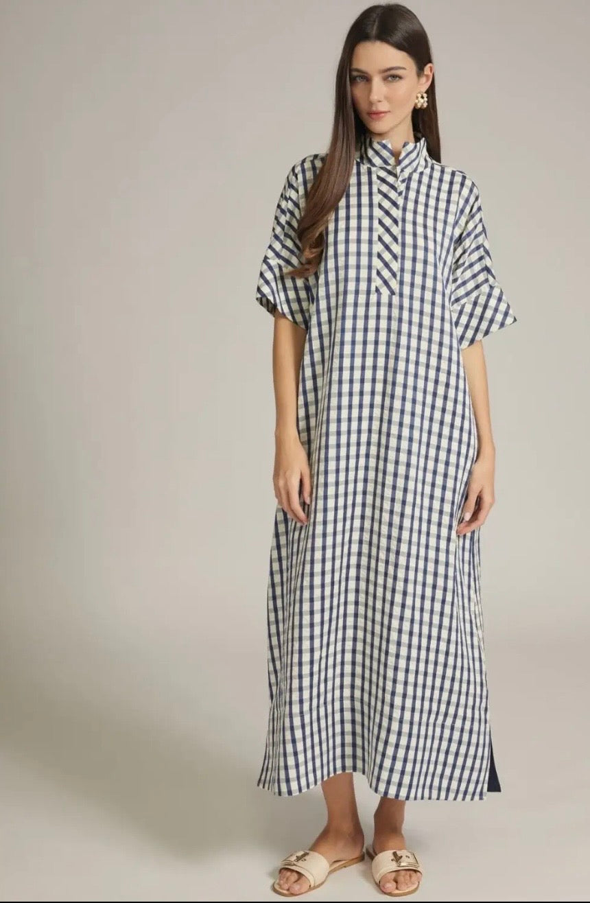 Tess Gingham Midi Dress- Navy