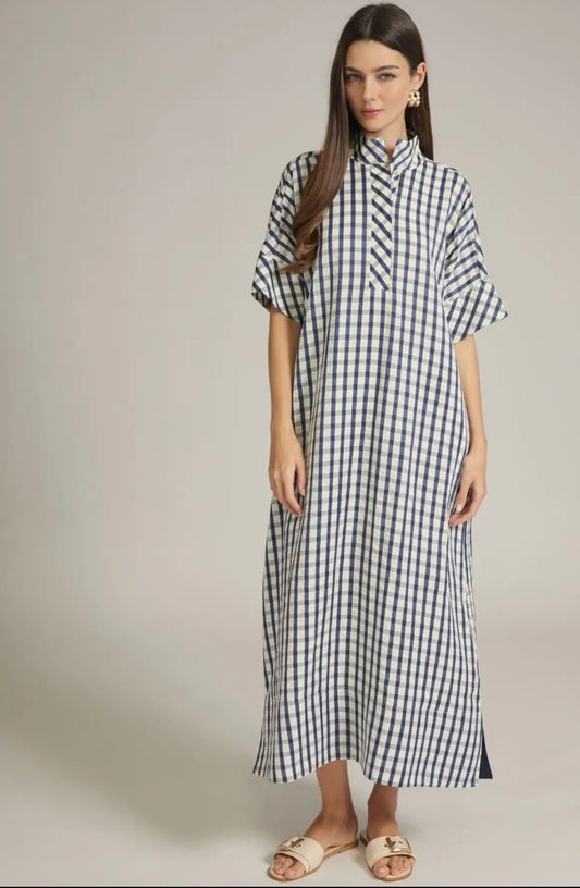 Tess Gingham Midi Dress- Navy