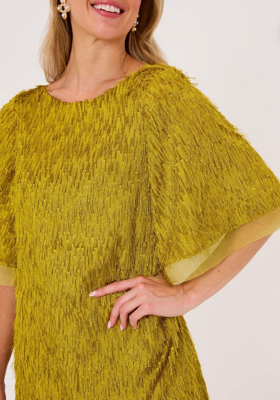 Blythe Dress Golden Olive
Fringe Chiffon