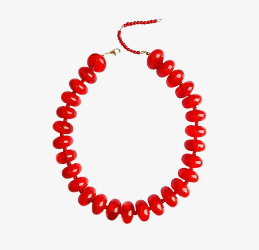 Bailey Chunky Beaded Necklace- Red