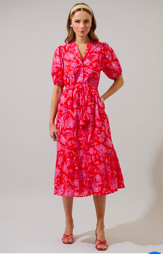 Aria Floral Beth Button Down Midi Dress