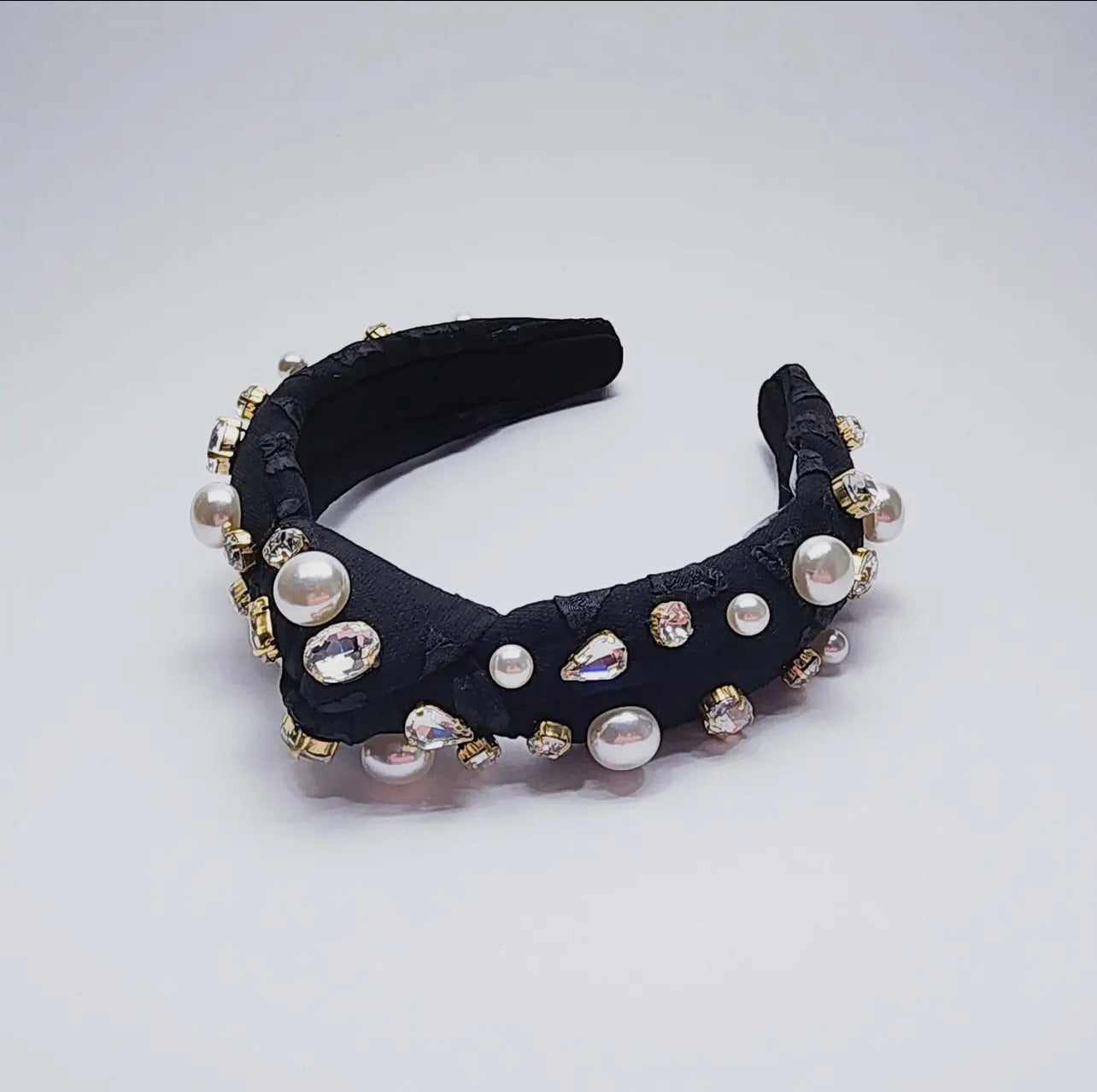 Luxe Slim Black Pearl Jeweled Headband