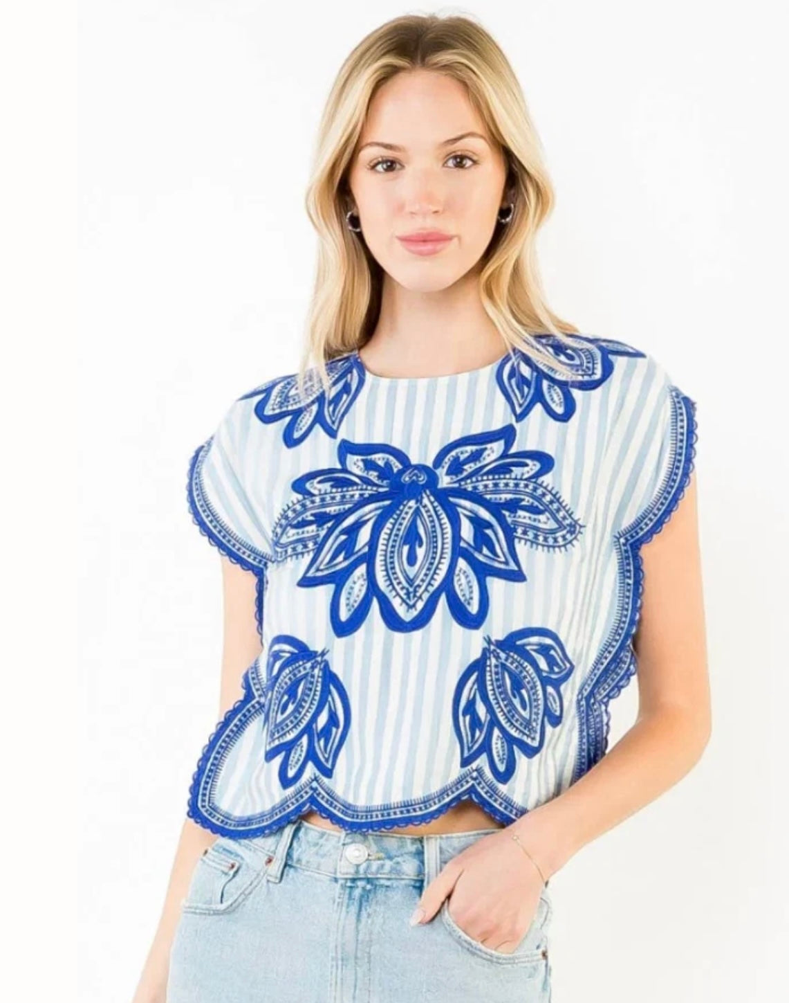 THML Striped Embroidered Top