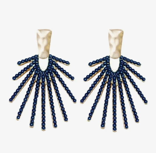 Navy Sunburst Statement Drop Earrings