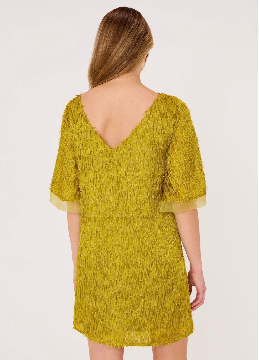 Blythe Dress Golden Olive
Fringe Chiffon