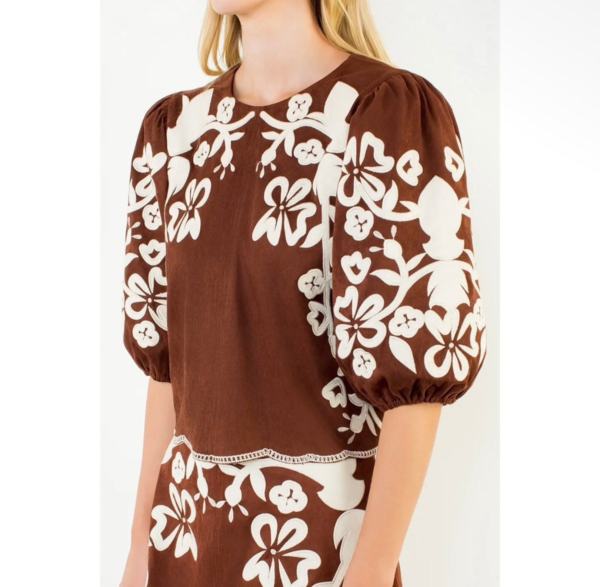 Chocolate Suede Embroidery Top