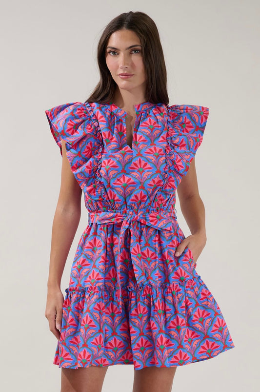 Rosy Ruffle Mini Dress Floral