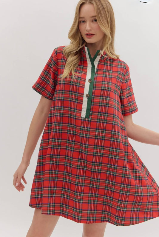 Christmas Plaid striped collared dress