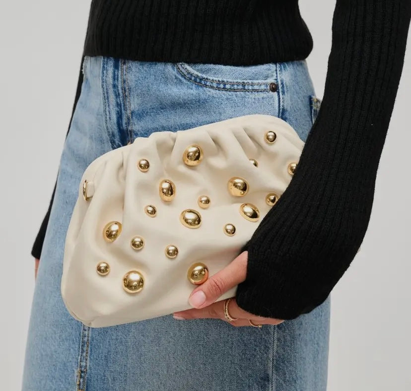 Carey Studded Clutch - Oatmilk