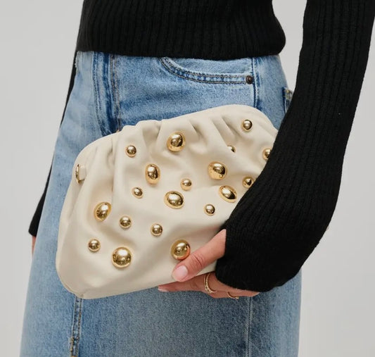 Carey Studded Clutch - Oatmilk