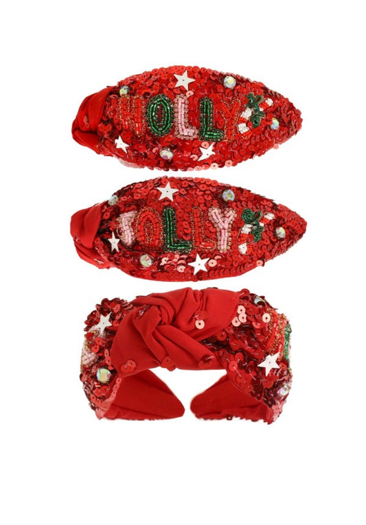 Red Sequin Holly Jolly Headband