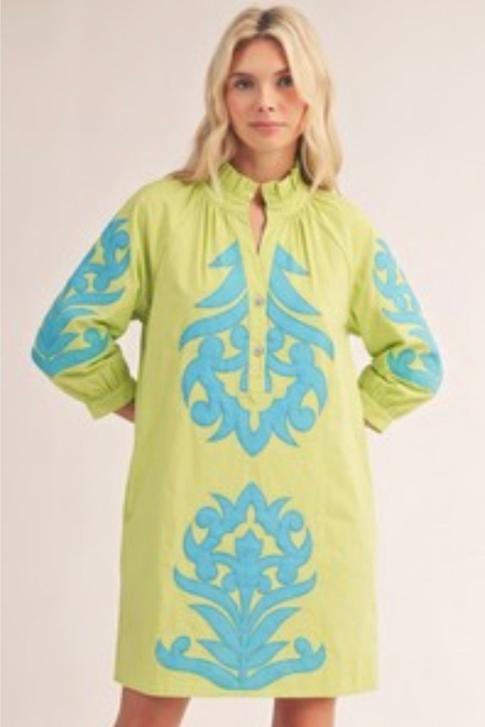 Embroidered Baroque Dress- Like/Turquoise