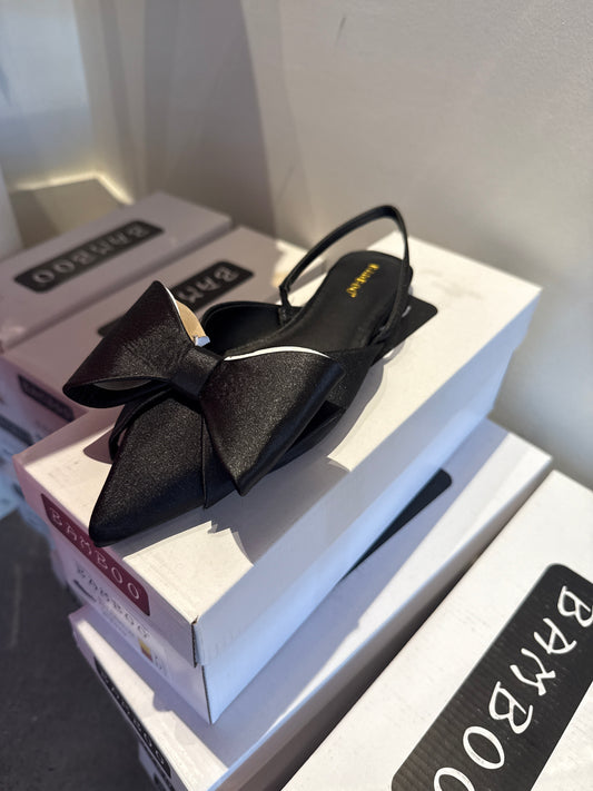 Black Satin Bow Flat