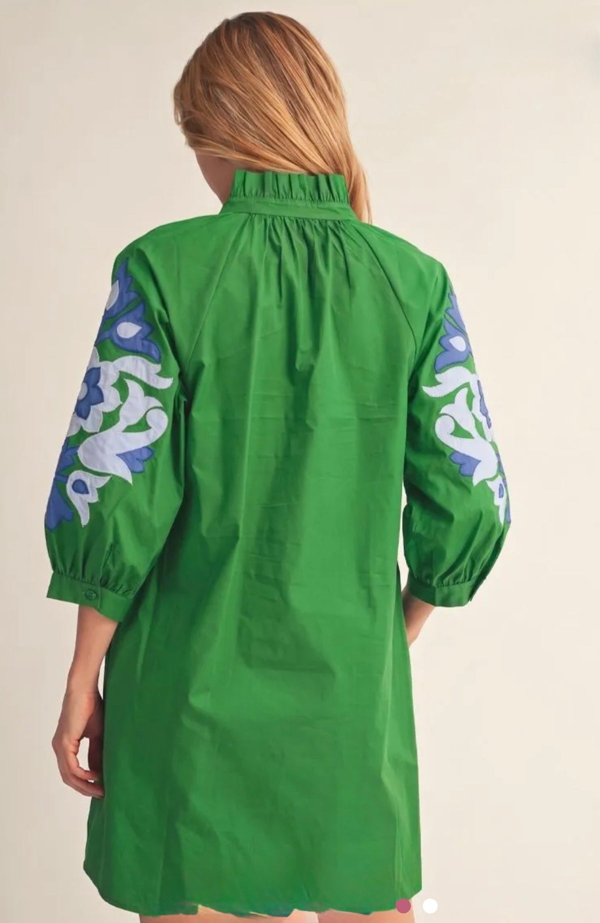 Baroque Embroidered Dress- Blue/Green