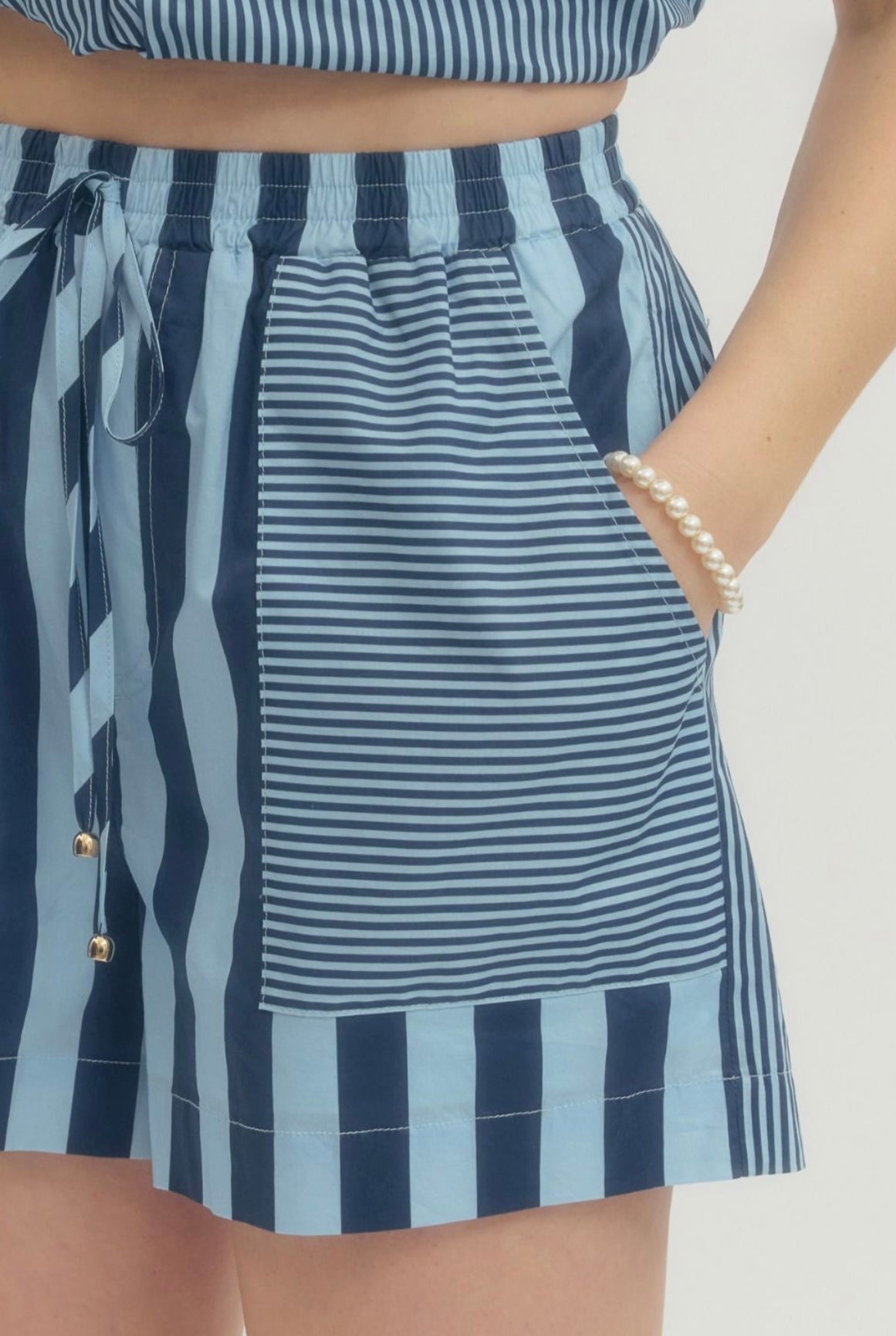 Kate Blue Striped Shorts Set